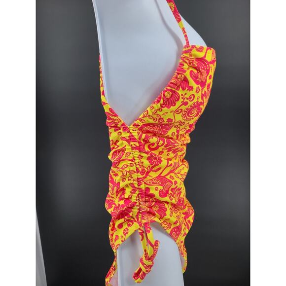 Pink & butter Yellow paisley boho one piece swimsuit Size Med Beachy Resort Wear - Picture 4 of 9